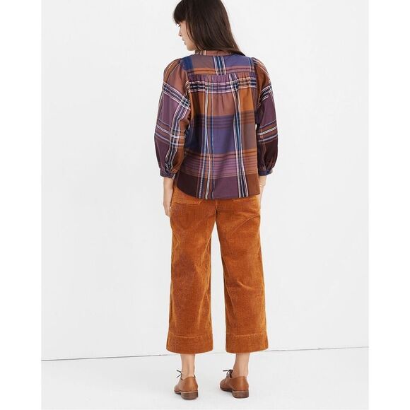 Madewell Plaid Button Down Shirt in Brown and Blue - Picture 2 of 4